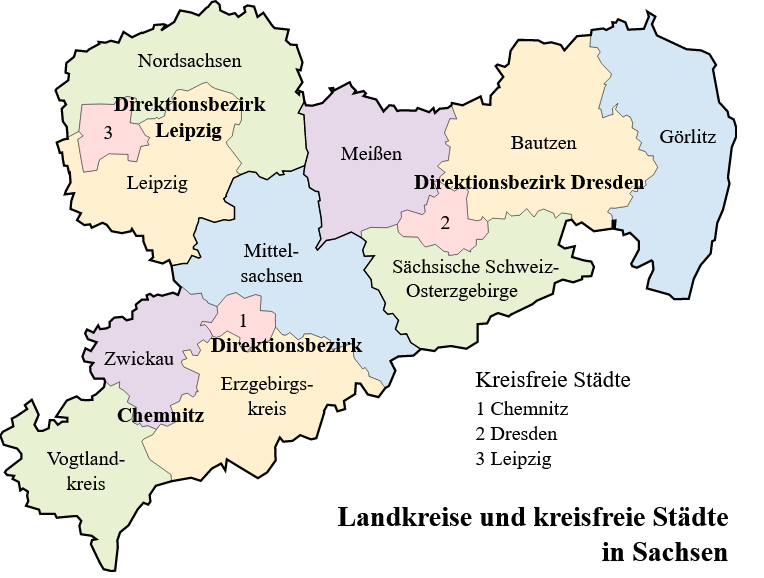 Abbildung 2: Direktionsbezirk Chemnitz: Mittelsachsen, Chemnitz, Zwickau, Vogtlandkreis, Erzgebirgskreis 